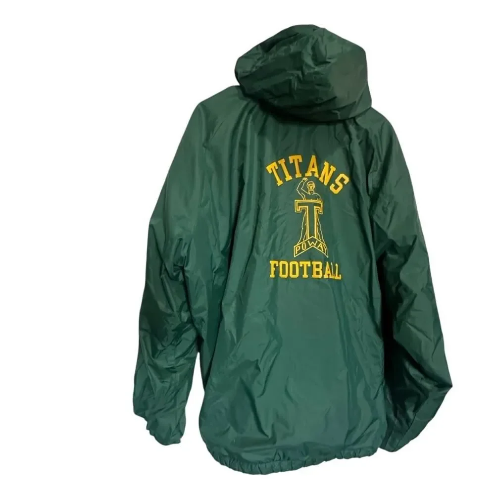 Vintage 80s 90s Poway CA Titans High School Green Lined Jacket Full Zip Hooded